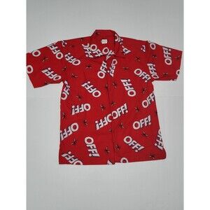 (#A1) OFF! Mosquito Short Sleeve Button Up Cotton Shirt Mens Sz M Unique Vintage